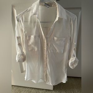 Express Portofino slim fit sheer striped white shirt